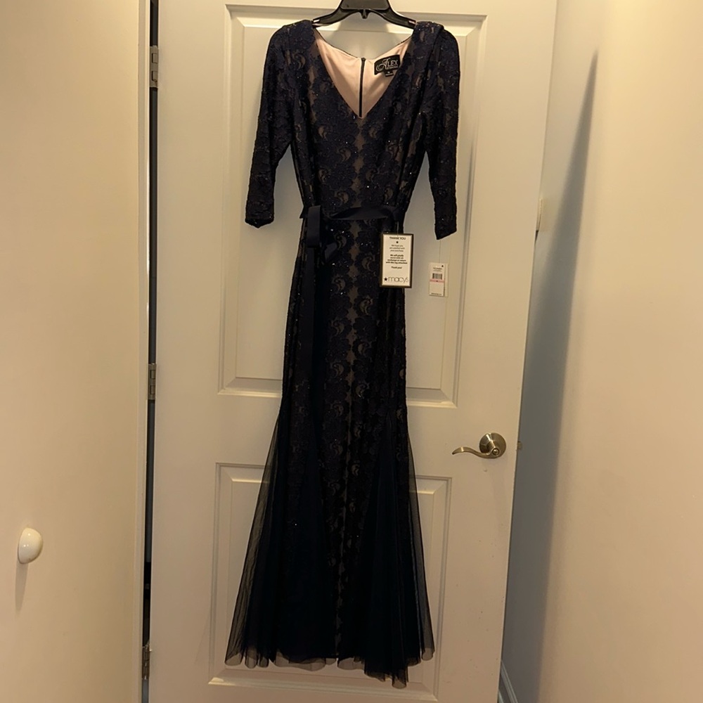 Alex Evenings Sequined Lace Mermaid Sash Gown
